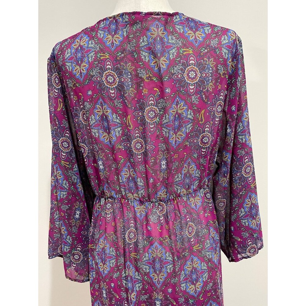 True Craft Duster Womens L Purple Print Gathered Waist Cover Up - Picture 7 of 7